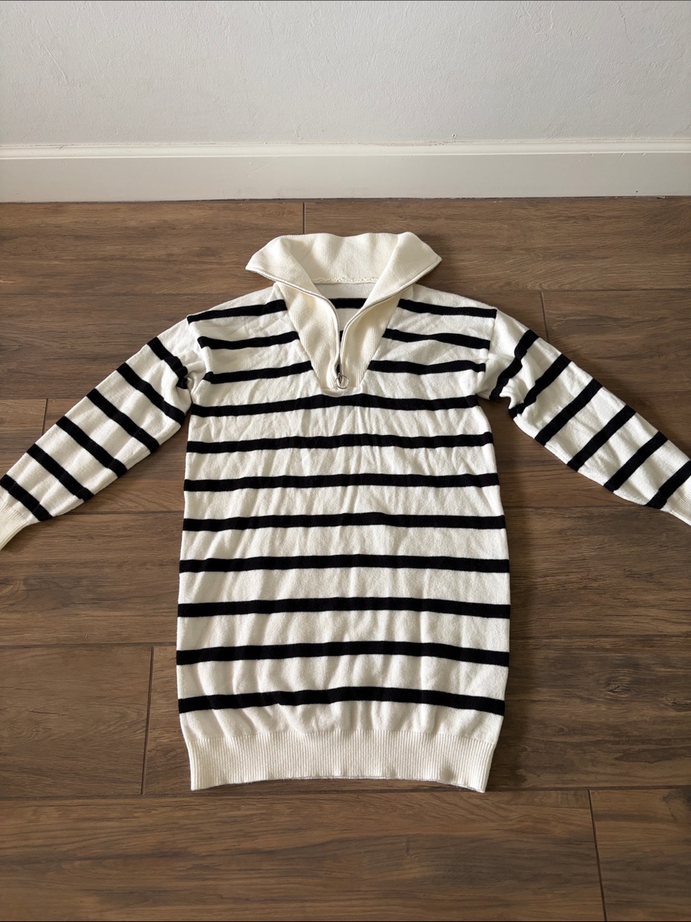 Women’s Black & White Striped Quarter-Zip Sweater dress